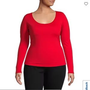 Worthington Womens Plus Scoop Neck Red Long Sleeve T-Shirt